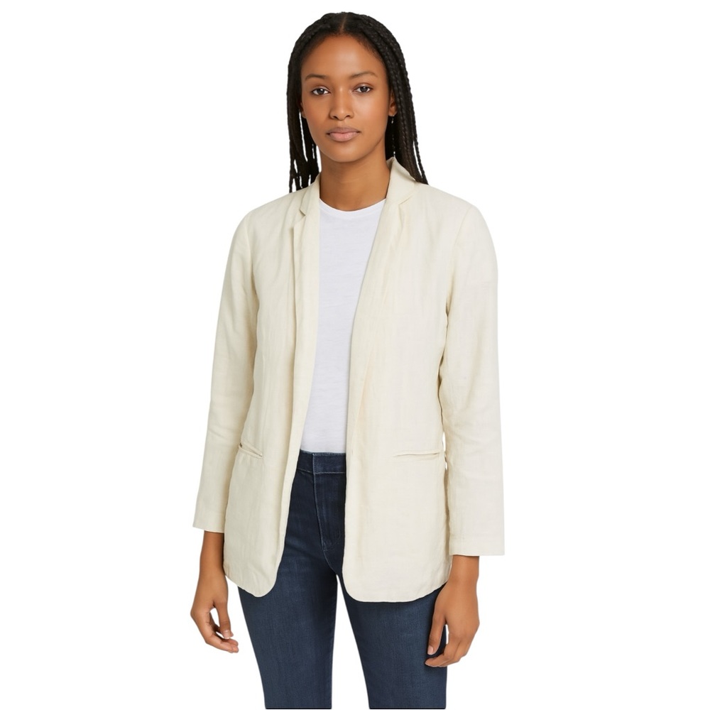 AYR Ivory Women’s White Linen Blazer Jacket Linen‎ Blazer Open Front 2